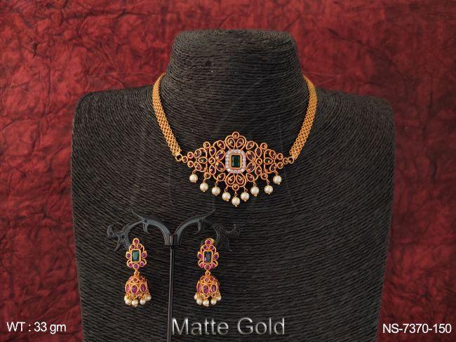 beautiful kemp jewelry matte gold polish designer fancy stylish choker style party wear necklace set