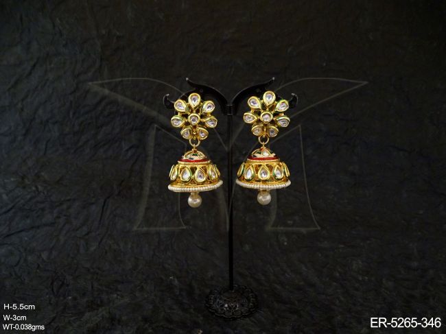 jhumki flower kundan earring detail