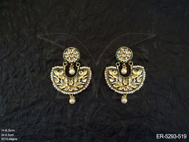 half circle style leaf stone kundan earrings detail