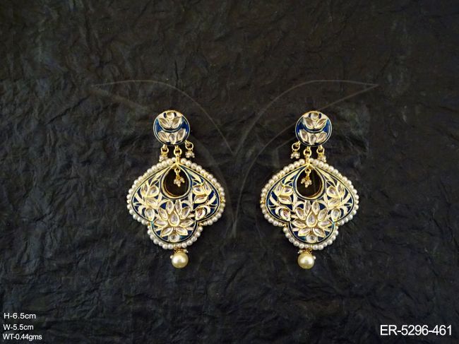 lotu shape leaf kundan earrings detail