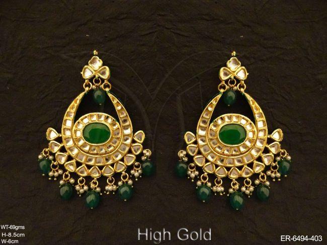 paan shape stone engraved kundan earrings detail