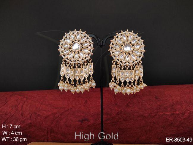 Designer Beautiful Full Stone Clustered Pearl High gold Fashion Earrings
