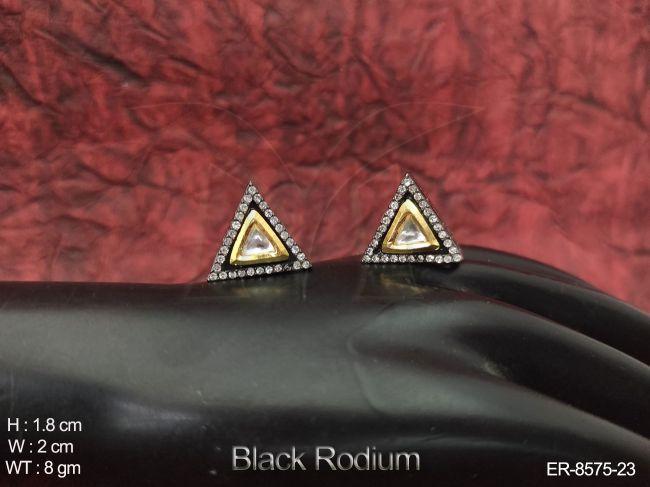 Beautiful Designer Black Rodium Full White Stones Party wear Kundan Earrings tops / Studs
