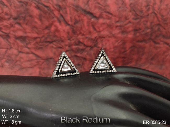 Kundan Full White Stones Black Rodium polish Party wear Beautiful Tops Earring Studs — ER-8585-23