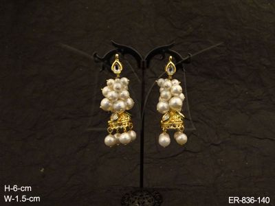 grapes style look moti jumka kundan earrings