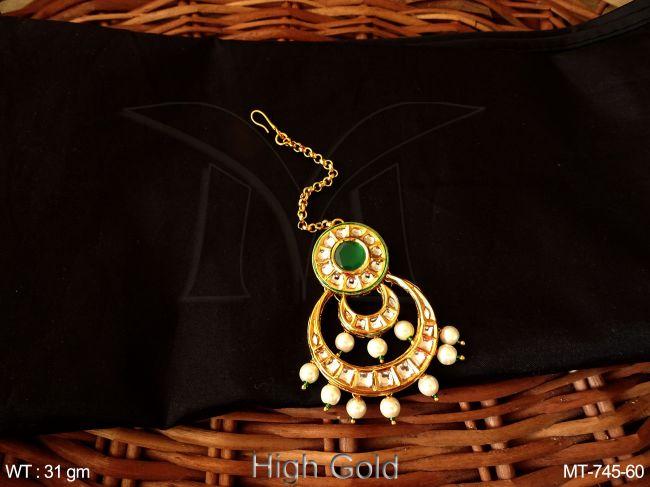 ruby green beads kundan maang tikka — MT-745-60