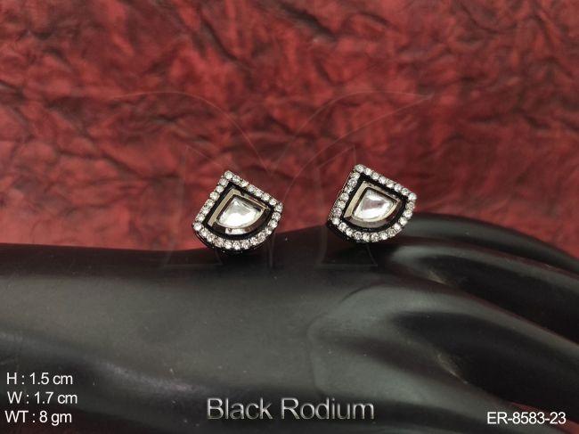 Kundan Full white Stones Black Roudium Polish Fancy Stylish Earring /Tops / Studs — ER-8583-23