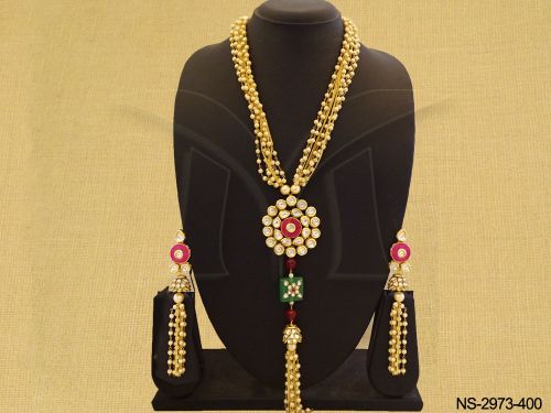 Drop Pearl & Oval Kundan Necklace Set | Polki Bridal Jewellery – Famaza Couture main image 1