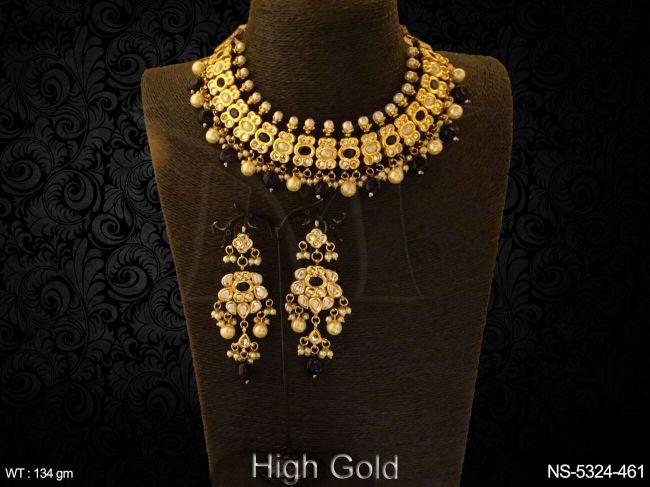 multi segmented designer kundan necklace detail