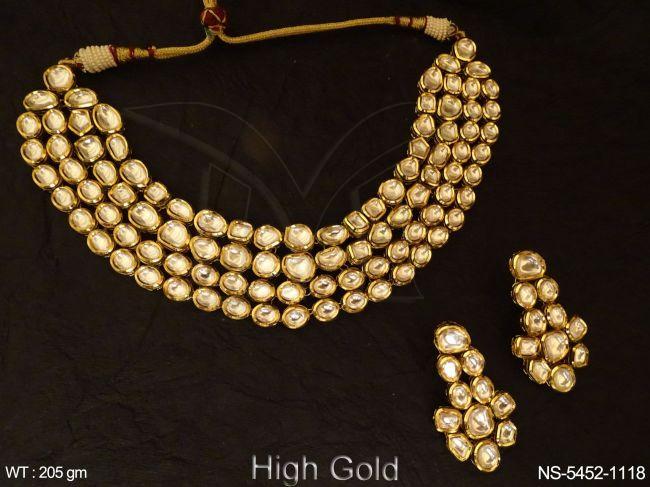 Multi Layer Stye Full Stone Kundan Necklace - Necklace Sets - Copper And Brass Jewellery 