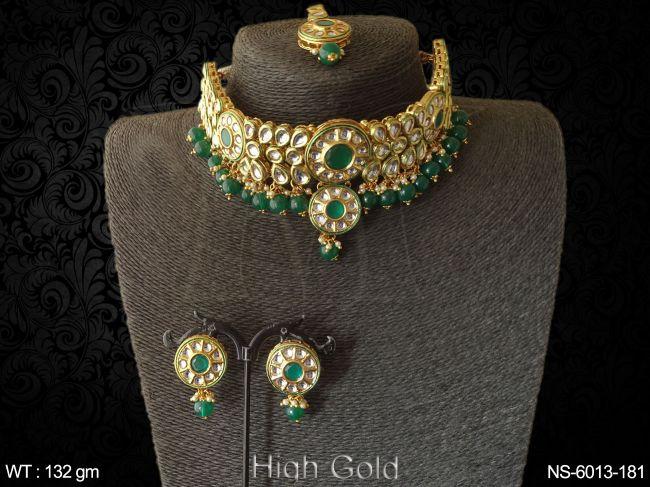 ruby green beads kundan necklace