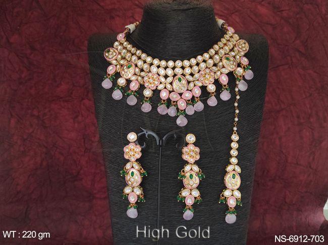 Clustered pearl Full Stone Kundan Havy Necklace Set