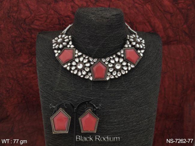 designer beautiful black rodium full white kundan stones party wear choker necklace