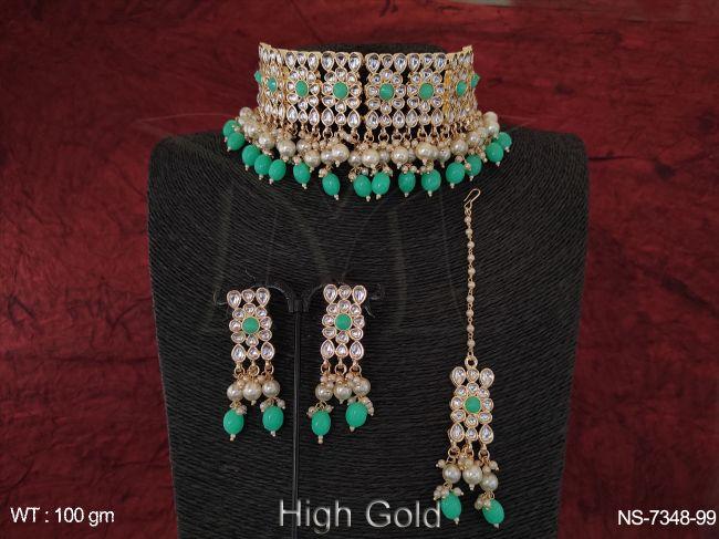 kundan full white stones black rodium beautiful designer party wear heavy choker necklace set with maang tikka