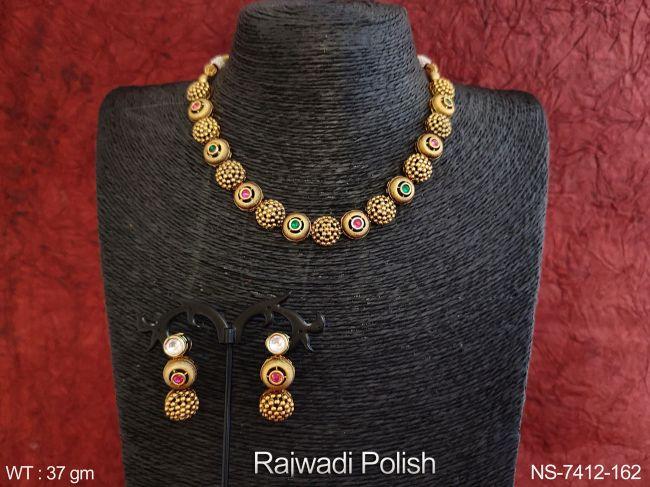 designer beautiful kundan jewelry rajwadi polish fancy stylish party wear choker style necklace set
