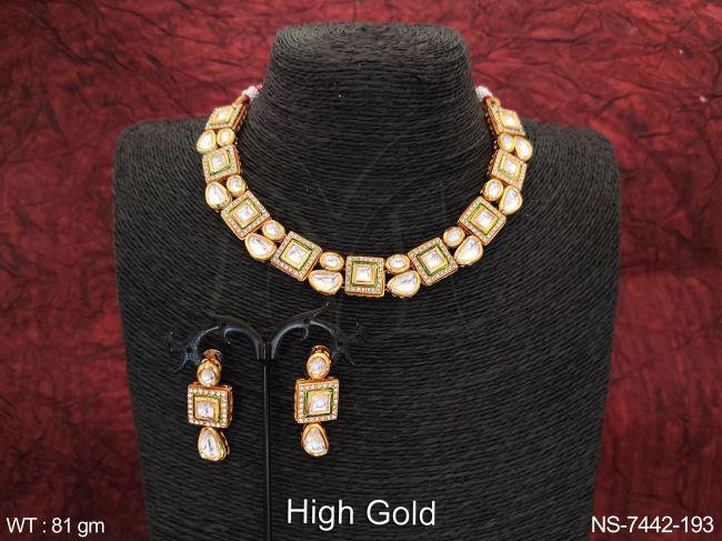 Beautiful Kundan White Stones Designer High Gold Polish Fancy Stylish Choker Necklace Set