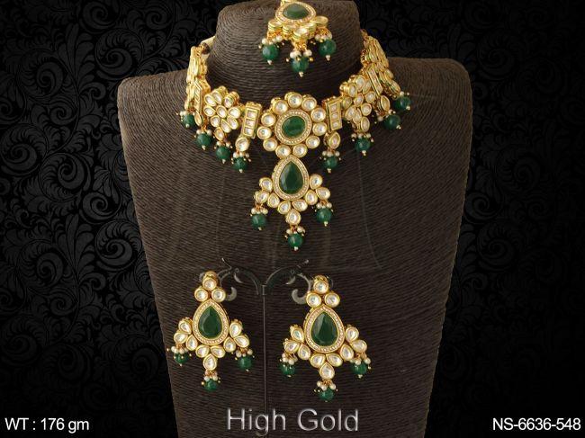 Ruby green paan beads heavy chokar kundan necklace set