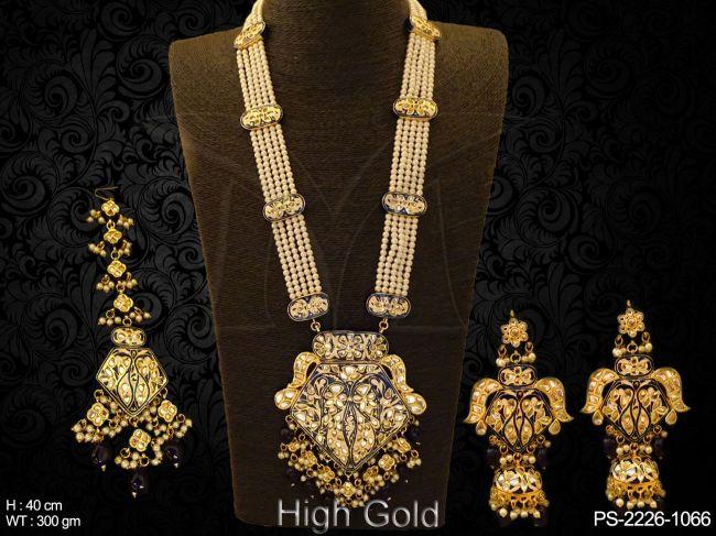 Long Designer Heavy Bridal Kundan Pendant
