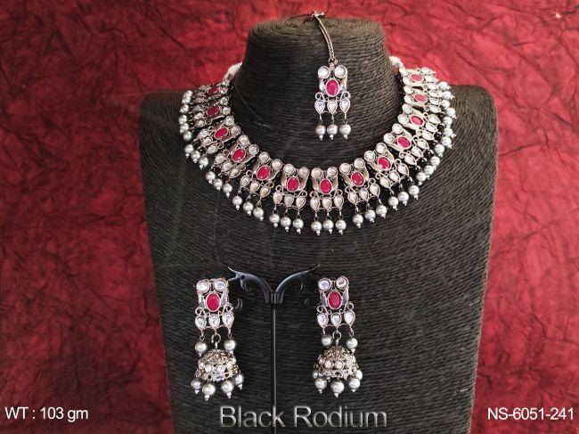 green oval gray drop moti kundan necklace