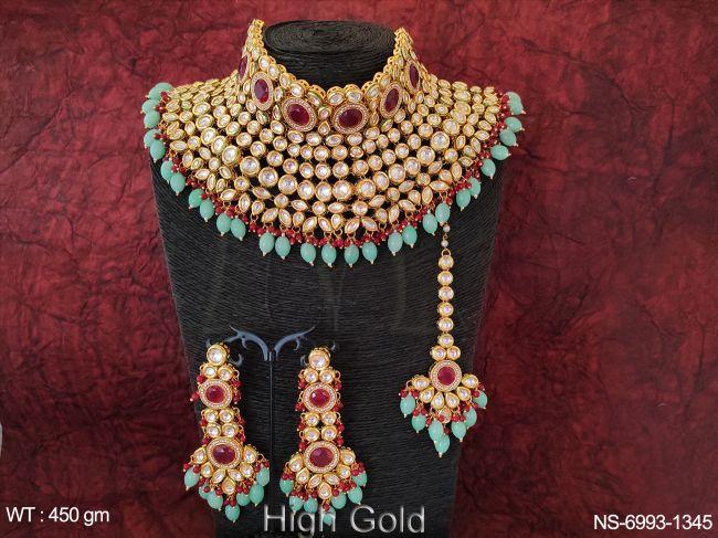 Beautiful Heavy Designer Choker style Kundan High Gold Necklace Set