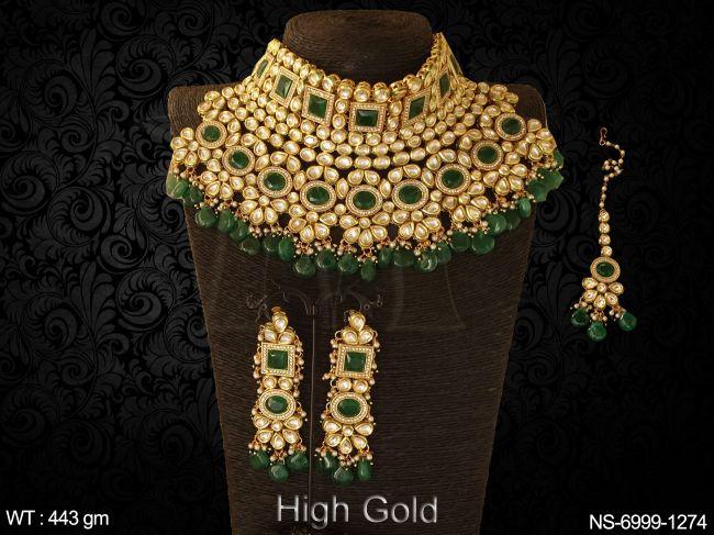 Beautiful Designer Choker style Kundan High Gold Necklace Set