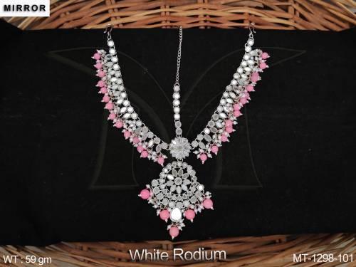 Fancy Style Party wear Beautiful White Rodium Polish Mirror Design Maang Tikka 