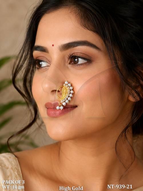 Fancy High Gold Pearl Nose Ring Combo Pack