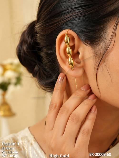 High Gold Polish Long Oval Bead Drop Earrings