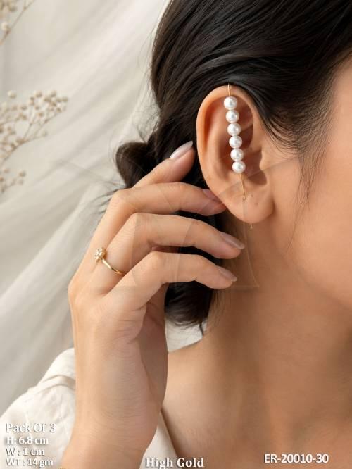 Elegant Pearl Chain Hanging Earrings High Gold Finish
