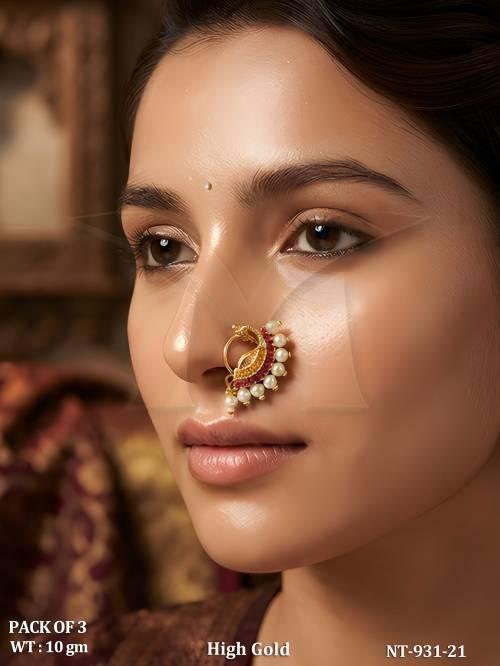 Premium High Gold Stone Studded Maharashtrian Nath