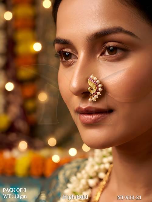 Premium High Gold Stone Studded Maharashtrian Nath