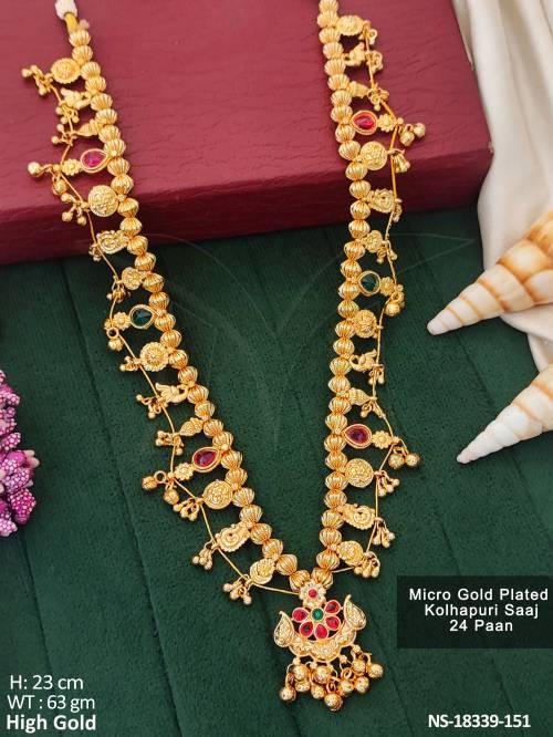 Designer Full Stone High Gold Polish Long Saaj Necklace Set 