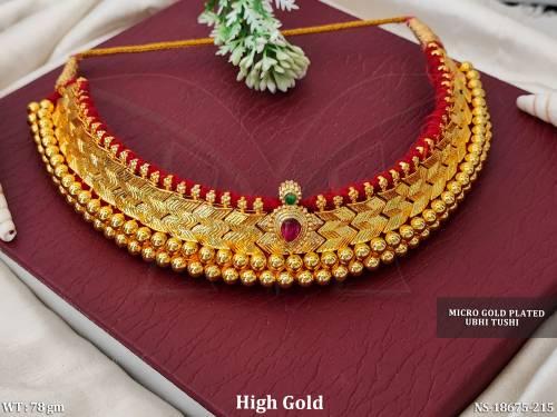 Traditional Maharashtrian Ubhi Thushi Micro Gold Necklace 