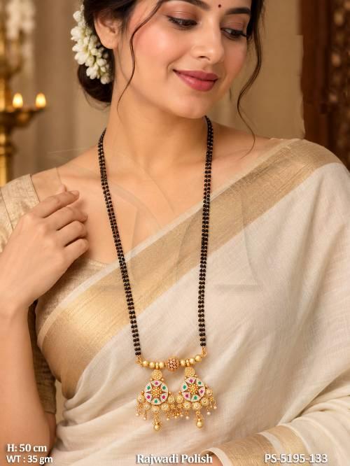 Traditional Gold Black Beaded Mangalsutra Pendant