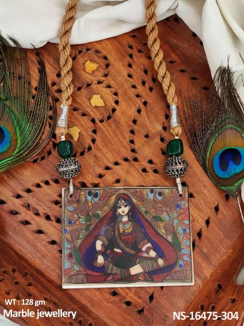 Marble Jewelry Beautiful Painting Fancy Design Wester Style Adjustable Thread Marble Necklace Set 