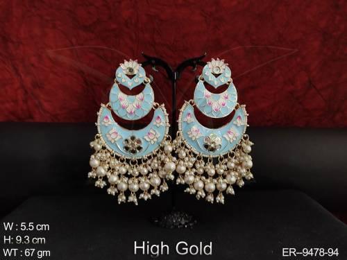 High Gold Polish Clustered Pearl tassels Party were Meenakari Designer Long Earring