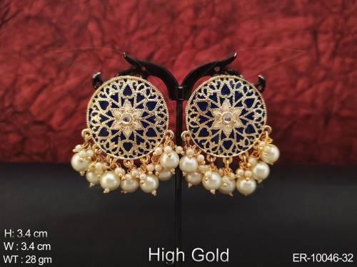 Clustered Pearl Meenakari Design High Gold Polish Fancy Party wear Beautiful Earring Tops
