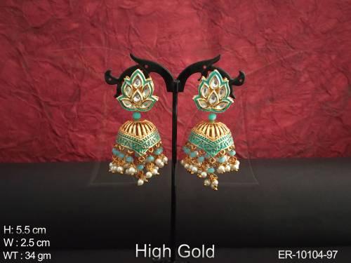 high-gold-polish-meenakari-design-clustered-pearl-designer-jewellery-party-wear-jhumka-earring-