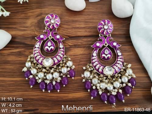 mehendi-polish-meenakari-design-party-wear-clustered-pearl-fancy-style-long-dangler-earring-
