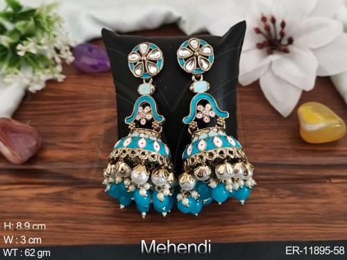 mehendi-polish-party-wear-fancy-design-cluster-pearls-meenakari-jhumka-earrings-