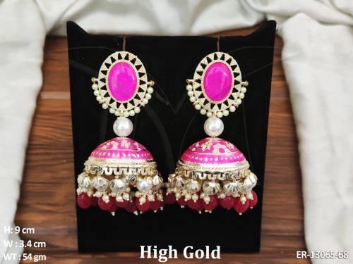 Meenakari Design High Gold Polish Fancy Style Party wear Meenakari Jumka Earring