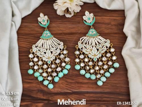 Clustered Pearl Designer Fancy Design Clustered Party wear Long Meenakari Earring      