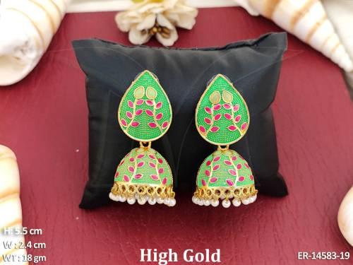 Designer Full Stone Clustered Pearl High Gold Polish Party Wear Earrings  