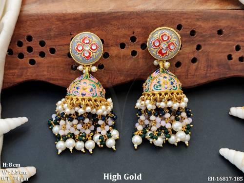 Designer High Gold Polish Full Stone Jhumka Party Wea Earrings   