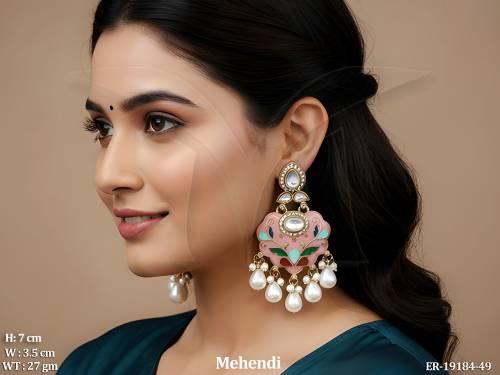 Traditional Meenakari Lotus Designer Dangler Earrings