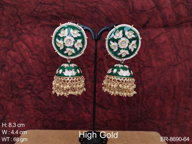 Beautiful Meenakari Designer High gold Polish Fancy Stylish Party wear Jhumka Earring