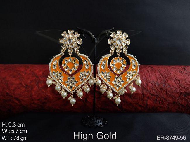 Meena Kari Design Beautiful Full white Kundan Stones Clustered Pearl Fancy Style Party wear Designer Long Earring