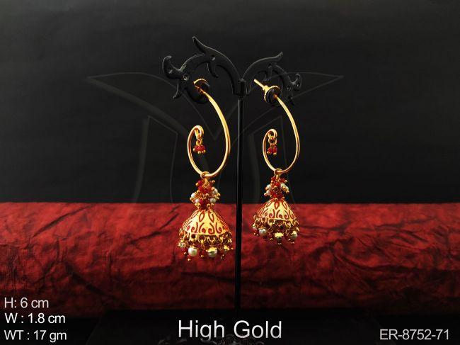 Beautiful Meenakari Clustered Pearl Tassels Designer Fancy Style Party wear Long Earring Jhumka