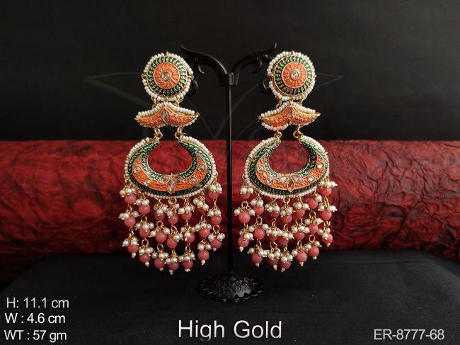 Beautiful Meenakari work High Gold Polish Fancy Style Designer Party wear Long Earring