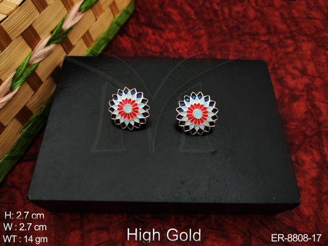 beautiful meenakari high gold polish designer fancy style party wear earring / studs / tops